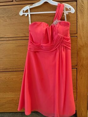 Jordan Coral One-Shoulder Prom Dress with Embellishment